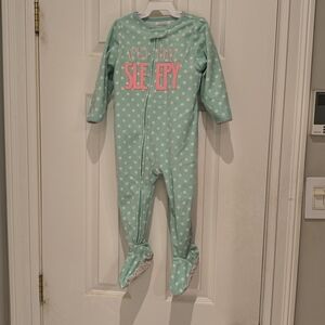 Fleece Kids Mint Green Polka Dot Footie Pajamas 18M Simple Joys